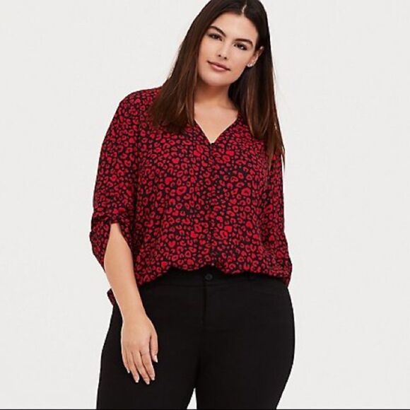 ✨ HARPER - RED LEOPARD GEORGETTE BUTTON FRONT BLOUSE✨ - Picture 1 of 6